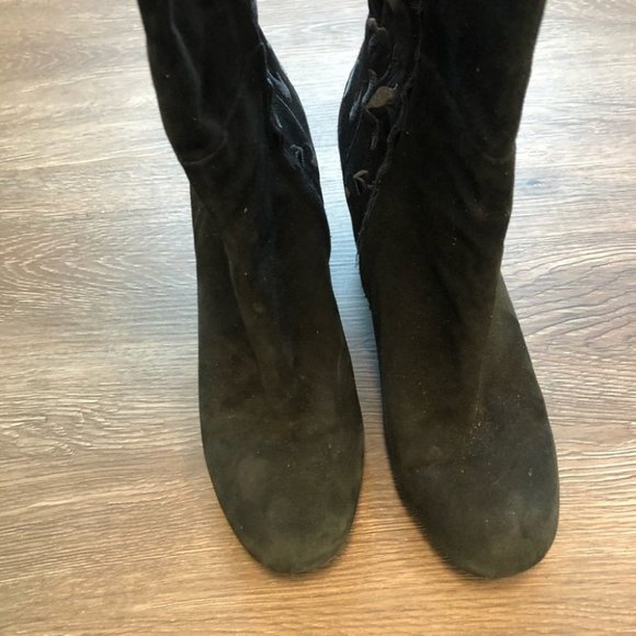 Kenneth Cole Reaction Black Over the Knee Boots with Floral Design - Picture 5 of 9